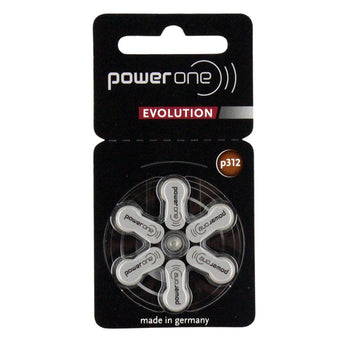 PowerOne Evolution P312 (6PK) Size 312 1.45V Zinc Air Brown Hearing Aid Batteries - 6 Pack Retail Card