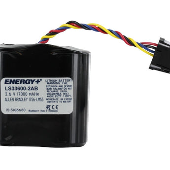 Energy+ LS33600-2AB 17000mAh 3.6V Lithium Thionyl Chloride (LiSOCI2) Battery Pack with Wire Leads Connector - Replacement for Allen Bradley - Heat Sealed Bag