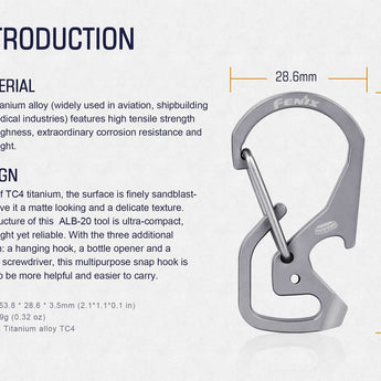 Fenix ALB-20 Multi-Purpose Snap Hook - TC4 Titanium Alloy