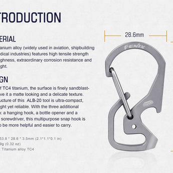 Fenix ALB-20 Multi-Purpose Snap Hook - TC4 Titanium Alloy