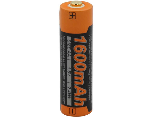 AA battery with orange casing and black text on a white background