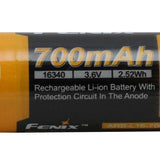 Fenix ARB-L16 16340 700mAh 3.7V Protected Lithium Ion (Li-Ion) Button Top Battery for PD25 and PD22UE Flashlights - Retail Packaging