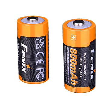 Fenix ARB-L16-800UP High Discharge 16340 800mAh 3.6V Lithium Ion (Li-ion) Button Top Battery with USB-C Charging Port - Retail Card