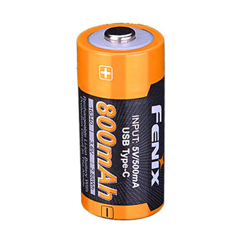 Fenix ARB-L16-800UP High Discharge 16340 800mAh 3.6V Lithium Ion (Li-ion) Button Top Battery with USB-C Charging Port - Retail Card