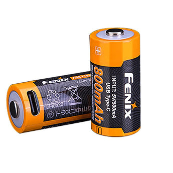 Fenix ARB-L16-800UP High Discharge 16340 800mAh 3.6V Lithium Ion (Li-ion) Button Top Battery with USB-C Charging Port - Retail Card