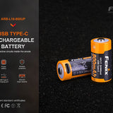 Fenix ARB-L16-800UP High Discharge 16340 800mAh 3.6V Lithium Ion (Li-ion) Button Top Battery with USB-C Charging Port - Retail Card