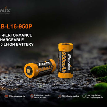 Fenix ARB-L16-950P High Performance 16340 950mAh 3.6V Protected Lithium Ion (Li-ion) Button Top Battery