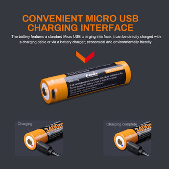 Fenix ARB-L18-3400U 18650 3400mAh 3.6V Protected Lithium Ion (Li-ion) Button Top Battery with Micro USB Charging Port - Clam Shell