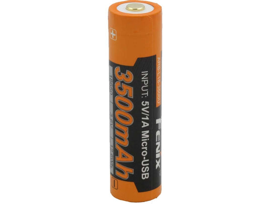 Fenix ARB-L18U 18650 3500mAh 3.6V Protected Lithium Ion (Li-ion) Button Top Battery with Micro USB Charging Port - Clam Shell
