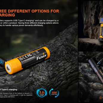 Fenix ARB-L18-4000U 18650 4000mAh 3.6V Protected Lithium Ion (Li-ion) Button Top Battery with Built-In USB-C Charging Port