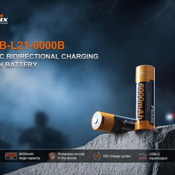 Fenix ARB-L21-6000B 21700 6000mAh 3.6V Protected Lithium Ion (Li-ion) Button Top Battery with Built-In USB-C Charging Port