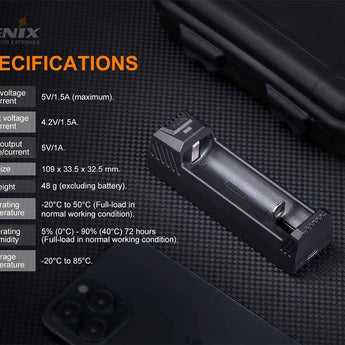 Fenix ARE-X1 V2.0 Single Bay Smart Charger for 18650, 21700 and 26650 Batteries