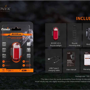 Fenix BC05R V2 Compact Rechargeable LED Bike Tail-Light - 15 Lumens - Uses Built-in Li-ion Battery Pack