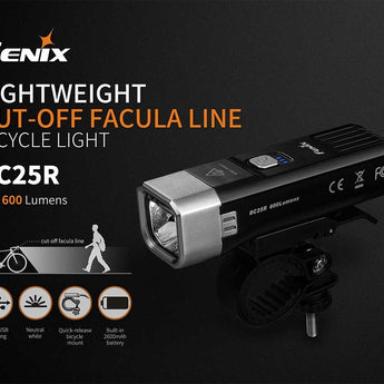 Fenix BC25R Rechargeable Bike Light - CREE XP-G3 LED - 600 Lumens - Includes Built-In 2600mAh Li-ion Battery Pack