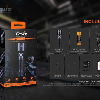 Fenix C7 USB-C Rechargeable LED Flashlight - 3000 Lumens - Luminus SST70 - Includes 1 x 21700