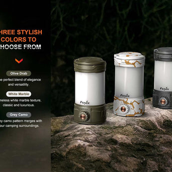 Fenix CL26R Pro USB-C Rechargeable LED Lantern - 650 Lumens - Includes 1 x 21700 - Olive Drab, Grey Camo, or White Marble