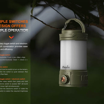 Fenix CL26R Pro USB-C Rechargeable LED Lantern - 650 Lumens - Includes 1 x 21700 - Olive Drab, Grey Camo, or White Marble