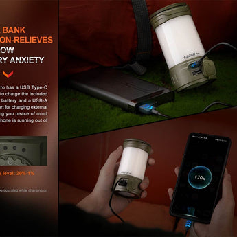 Fenix CL26R Pro USB-C Rechargeable LED Lantern - 650 Lumens - Includes 1 x 21700 - Olive Drab, Grey Camo, or White Marble