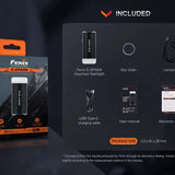 Fenix E-SPARK USB-C Rechargeable LED Flashlight and Power Bank - 100 Lumens - Uses Built-in 800mAh Li-ion Battery Pack