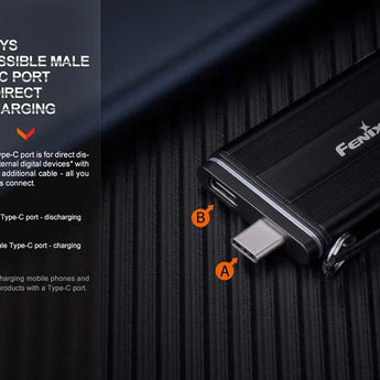 Fenix E-SPARK USB-C Rechargeable LED Flashlight and Power Bank - 100 Lumens - Uses Built-in 800mAh Li-ion Battery Pack