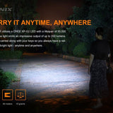 Fenix E02R Rechargeable KeyChain Flashlight - Luminus SST20 - 200 Lumens - Uses Built-In 120mAh Li-Poly Battery Pack - Available in Black, Blue or Brown