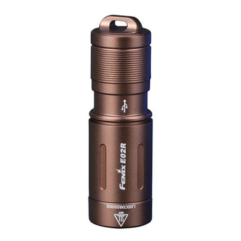 Fenix E02R Rechargeable KeyChain Flashlight - Luminus SST20 - 200 Lumens - Uses Built-In 120mAh Li-Poly Battery Pack - Available in Black, Blue or Brown