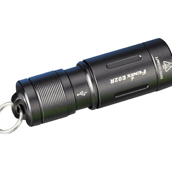 Fenix E02R Rechargeable KeyChain Flashlight - Luminus SST20 - 200 Lumens - Uses Built-In 120mAh Li-Poly Battery Pack - Available in Black, Blue or Brown