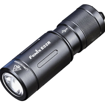 Fenix E02R Rechargeable KeyChain Flashlight - Luminus SST20 - 200 Lumens - Uses Built-In 120mAh Li-Poly Battery Pack - Available in Black, Blue or Brown