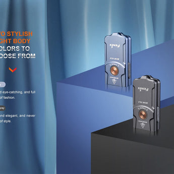 Fenix E03R-V2 USB-C Rechargeable LED Keychain Flashlight - 500 Lumens - Uses Built-in 400mAh Li-ion Battery Pack - Grey or Blue