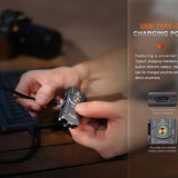 Fenix E03R-V2 USB-C Rechargeable LED Keychain Flashlight - 500 Lumens - Uses Built-in 400mAh Li-ion Battery Pack - Grey or Blue