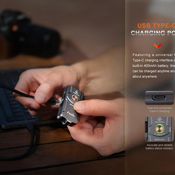 Fenix E03R-V2 USB-C Rechargeable LED Keychain Flashlight - 500 Lumens - Uses Built-in 400mAh Li-ion Battery Pack - Grey or Blue
