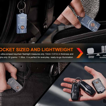 Fenix E03R-V2 USB-C Rechargeable LED Keychain Flashlight - 500 Lumens - Uses Built-in 400mAh Li-ion Battery Pack - Grey or Blue