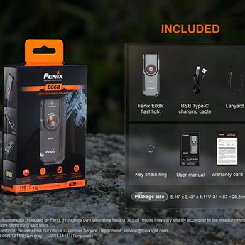 Fenix E06R USB-C Rechargeable LED Flashlight - 700 Lumens - 2 x Luminus SST12 - Uses Built-in 750mAh Li-ion Battery - Grey or Turquoise