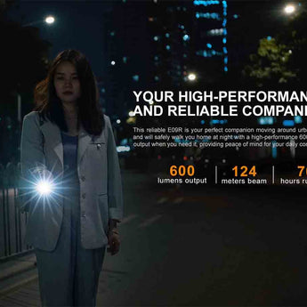 Fenix E09R USB-C Rechargeable LED Flashlight - Luminus SST20 - 600 Lumens - Includes Built-In 800mAh Li-Poly Battery Pack