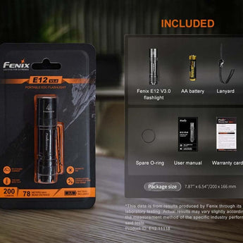 Fenix E12 V3 Compact Everyday Carry LED Flashlight -Luminus SST20 LED - 200 Lumens - Includes 1 x AA