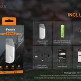 Fenix E-STAR USB-C Rechargeable Emergency Flashlight - 100 Lumens - Includes 1 x NiMH AA