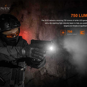 Fenix GL22 Rechargeable LED Weapon Light with Red Laser - Luminus SST20 - 750 Lumens - Includes 1 x 16340