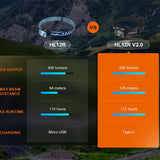 Fenix HL12R V2.0 USB-C Rechargeable LED Headlamp - 500 Lumens - Luminus SST20 - Uses Built-in 950mAh Li-ion Battery Pack - Gun Gray or Purple