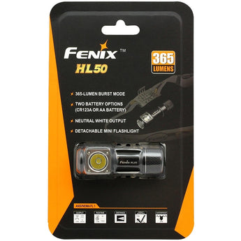 Fenix HL50 Lightweight All-Weather Headlamp - Detachable Lamp - CREE XM-L2 T6 LED - Neutral White - 365 Lumens - Uses 1 x CR123A or 1 x AA