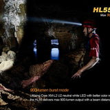 Fenix HL55 Lightweight Headlamp - CREE XM-L2 U2 LED - Neutral White - 900 Lumens - Uses 2 x CR123As or 1 x 18650