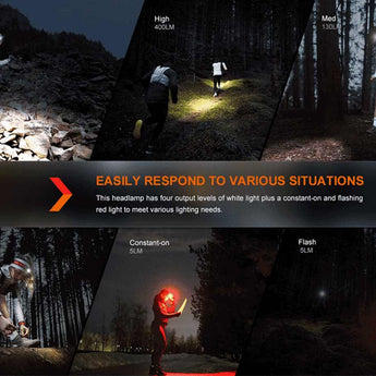 Fenix HM62-T Lightweight Trail Running LED Headlamp - 1200 Lumens - Luminus SST40 - Includes 1 x USB-C Rechargeable 18650 - Black or Magma