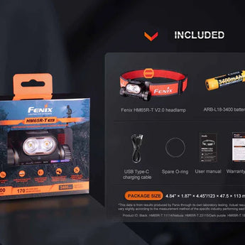 Fenix HM65R-T V2.0 USB-C Rechargeable LED Headlamp - Luminus SST40 - 1600 Lumens - Includes 1 x 18650 - Black, Purple, or Nebular