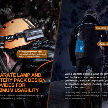 Fenix HP30R-V2 USB-C Rechargeable LED Headlamp - CREE XHP50 and XP-G3 S4 - 3000 Lumens - Includes 2 x 21700 - Black