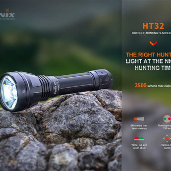 Fenix HT32 Outdoor Hunting LED Flashlight - 2500 Lumens - Luminous SFT70 - Includes 1 x USB-C Rechargeable 21700