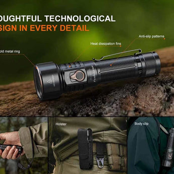 Fenix LD36R USB-C Rechargeable LED Flashlight - 3600 Lumens - 3 x Luminus SFT25R Gen2 - Includes 1 x 21700 - Black or Flame Camo