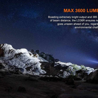 Fenix LD36R USB-C Rechargeable LED Flashlight - 3600 Lumens - 3 x Luminus SFT25R Gen2 - Includes 1 x 21700 - Black or Flame Camo