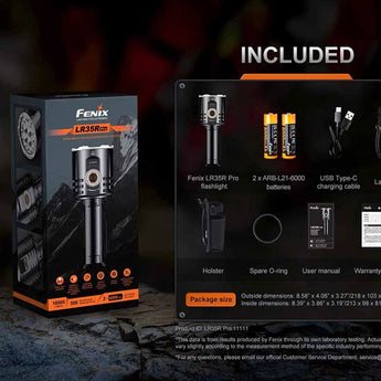 Fenix LR35R Pro USB-C Rechargeable LED Flashlight - 10000 Lumens - 4 x Luminus SFT 25 - Includes 2 x 21700