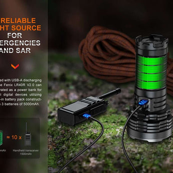 Fenix LR40R-V2 USB-C Rechargeable LED Searchlight - 15000 Lumens - Luminus SFT70 - Uses Built-in 10.8V 5000mAh Li-ion Battery Pack