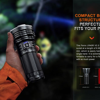 Fenix LR40R-V2 USB-C Rechargeable LED Searchlight - 15000 Lumens - Luminus SFT70 - Uses Built-in 10.8V 5000mAh Li-ion Battery Pack