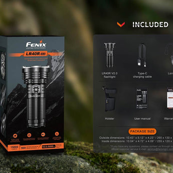 Fenix LR40R-V2 USB-C Rechargeable LED Searchlight - 15000 Lumens - Luminus SFT70 - Uses Built-in 10.8V 5000mAh Li-ion Battery Pack